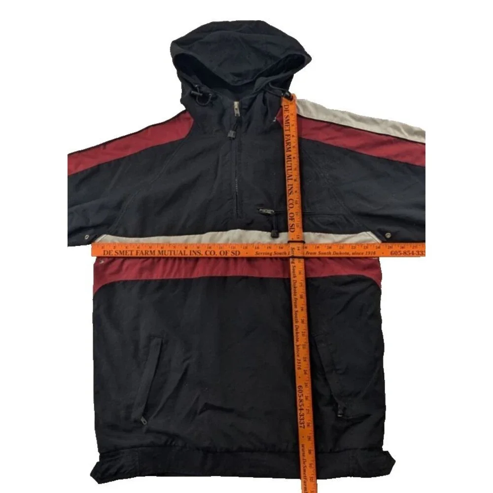 Rusty Surfboards Windbreaker Jacket Mens M Medium Black 1/4 Zip Hooded 00s Y2K